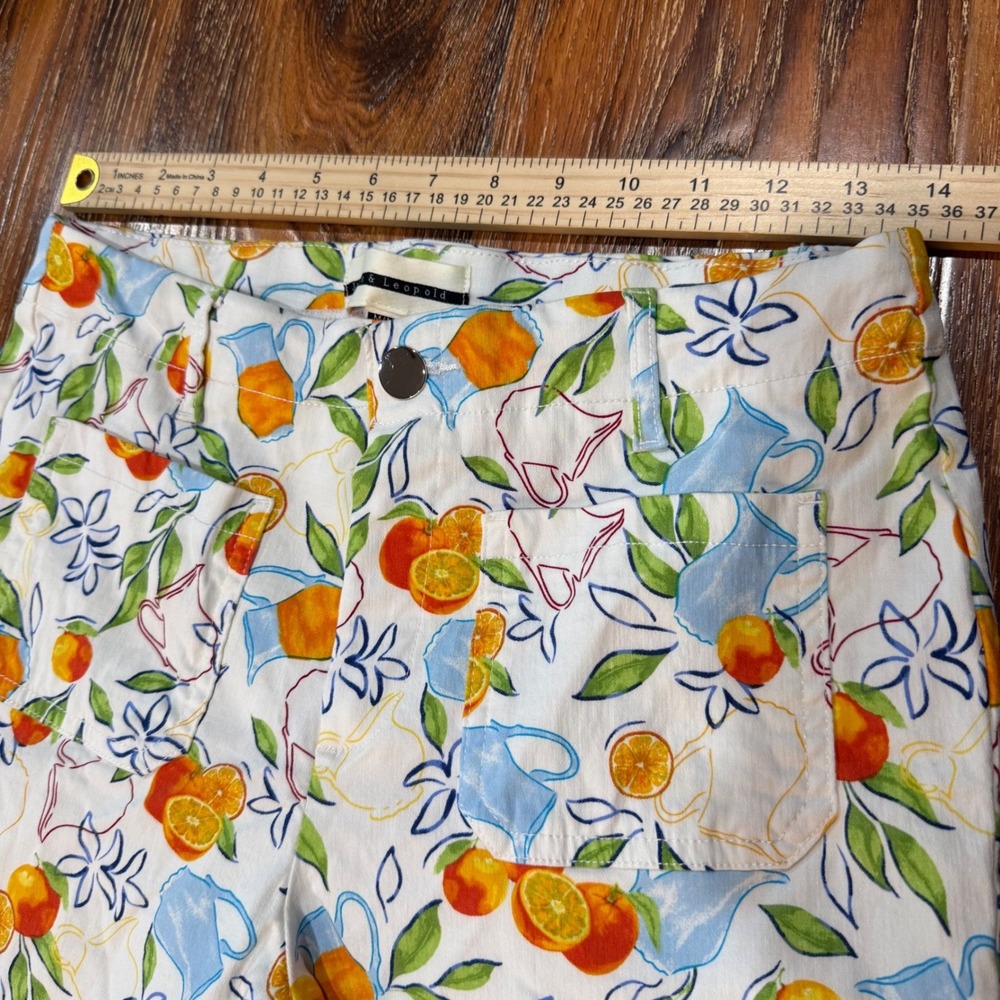 Jules & Leopold Women's M Medium White Citrus Fruit Pitcher Print Wide Leg Pants - Picture 3 of 7
